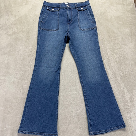 Loft Jeans Women 10/30 Petite Slim Flare Sailor Pocket Hi Rise Medium Wash Denim - Picture 2 of 14